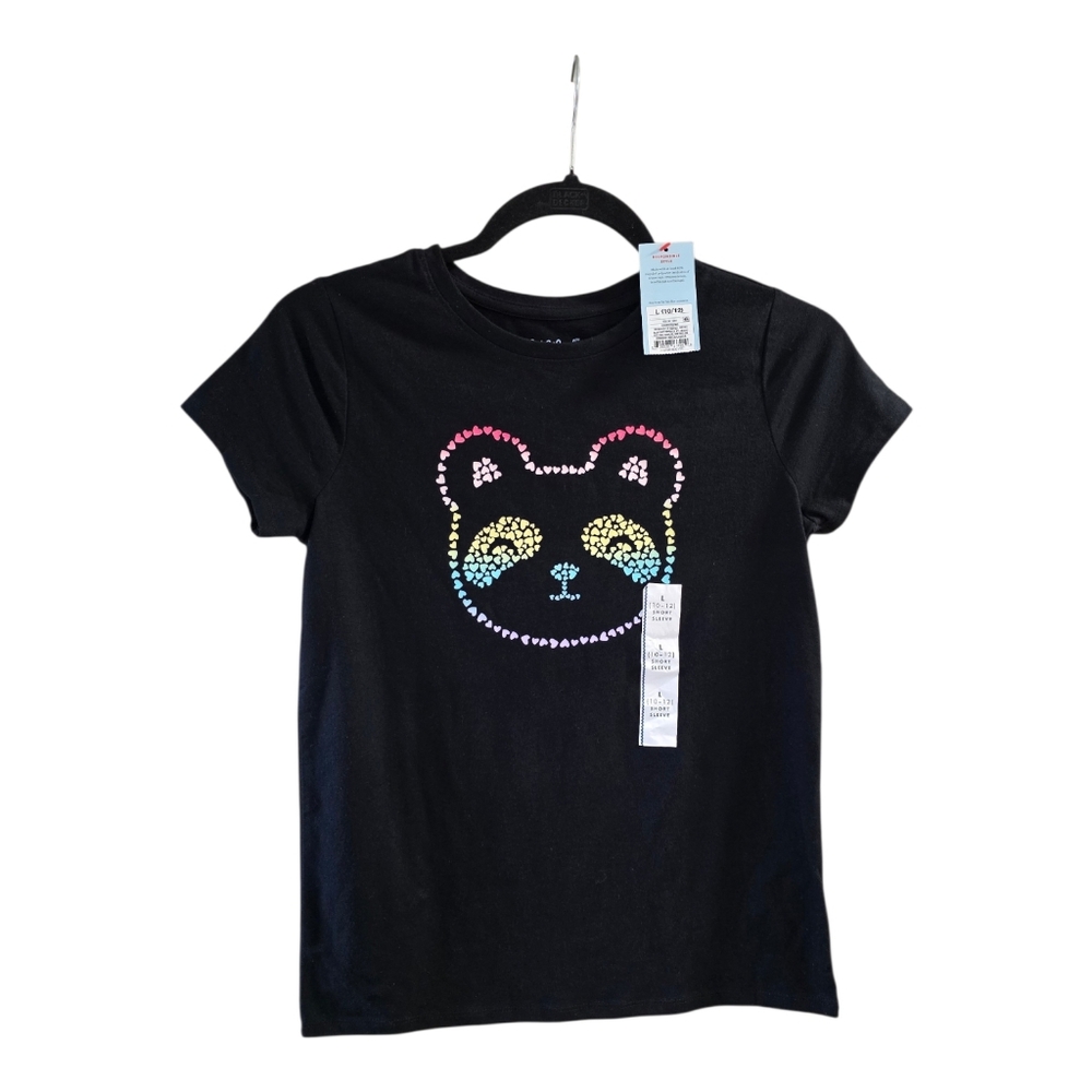 Cat & Jack Girl's Panda Bear Hearts Cotton Blend Short Sleeve‎ T-Shirt L 10-12
